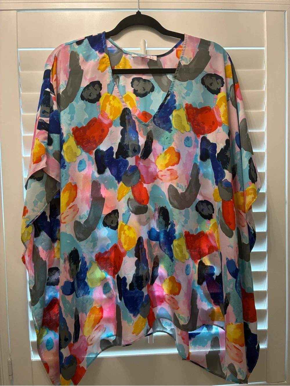 Buddy Love Multicolor Watercolor Print Top — Blue Pink Yellow